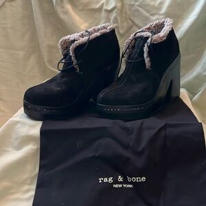 Rag & Bone platform boots. Size 10N. Shearling lined. Suede leather outer.